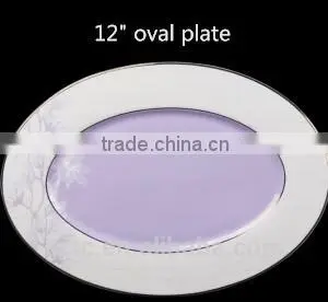 Bone China Oval Plate With Moist Purple Hibiscus thumbnail-2