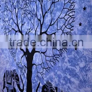 Indian Tapestry Cotton Bedding Bedsheet Blue Love Elephants Print Wall Hanging Tapestries Throw Mandala Print thumbnail-3