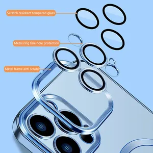 Equipped With Lens Film Mobile Phone Case Car Mounted Magnetic Attraction For Iphone 12/13/14 Pro Max All Inclusive Transparent thumbnail-5