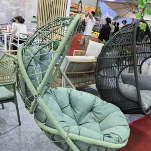 Durable Modern Outdoor Furniture Hanging Egg Swing Chair With Cushion PE Rattan Metal Frame Living Room Hotel Bedroom Courtyard thumbnail-5