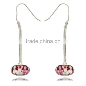 Fashion 925 Silver Unique Design Earring With Flower Lampwork Glass Beads Drops thumbnail-3