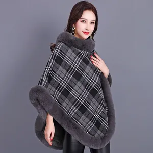 Imitation Fur Round Neck Plaid Sleeveless Coat Thickened Cape 2025 New Model thumbnail-1