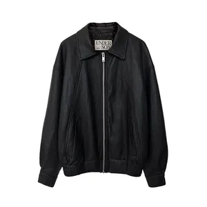 2025 Spring New European and American Style Simple Imitation Leather Fashion Pilot Jacket thumbnail-2