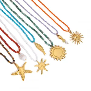 Custom Round Stainless Steel Rhinestone Charm Necklace - 18K Gold Plated Metal Alloy thumbnail-2