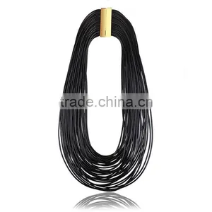 Wholesale Fashion Gold Metal Button Jewelry Layered Cord Statement Necklace thumbnail-1