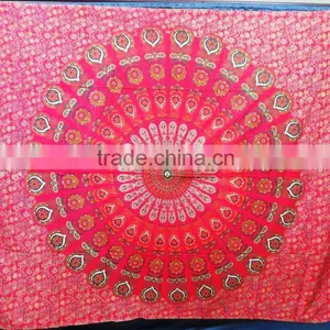 Traditional Bohemian Hippie Cotton Bedsheet Ethnic Beach Throw Custom Printed Mandala Tapestry thumbnail-2
