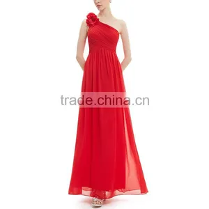 Appliqued Evening One Shoulder Flower Chiffon Dress Bridesmaid Dress Wedding Peacock Prom Dress thumbnail-3
