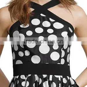 Black And Ivory Polka Dot Patterned Chiffon Midi Semi Formal Dresses thumbnail-2