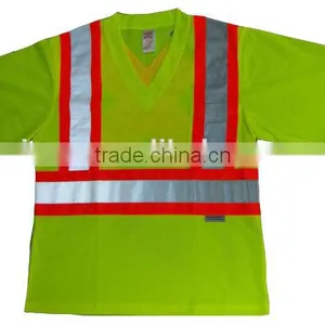 Short Sleeve Man Reflective Safety Polo Shirt V-neck Yellow Color Shirt Mesh Fabric thumbnail-1