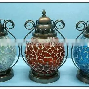 Glass Mosaic Lantern Lamp for Candle thumbnail-1