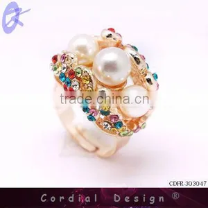 New Hot Sale Wholesale Fashion Rhinestone Pearl Cheap Ring thumbnail-1