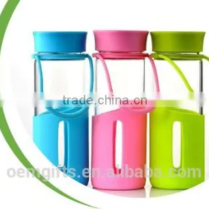 16 Oz. Glass Candy Color Water Bottle With Silicone Strap thumbnail-2