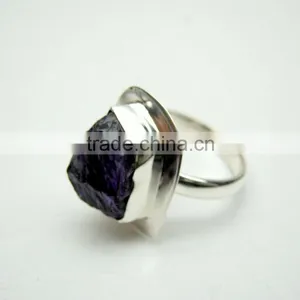 Amethyst Raw Natural Gemstones Ring, Rough Gemstone Adjustable Rings, 925 Solid Sterling Silver Jewelry thumbnail-1