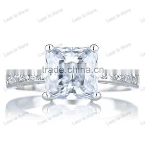 Silver Promise Ring - Clear Princess Cut Big CZ Stone With Colorful Diamond thumbnail-2