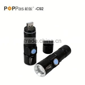C92 Build in Battery Zoomable Led Rechargeable Flashlight Mini Usb Charging Flashlight thumbnail-3