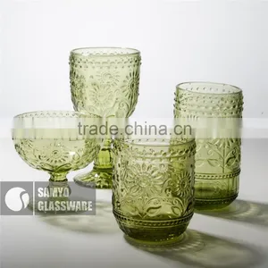 SAMYO Fashion Machine Pressed Mouth Wine Glass With Sunny Flower Pattern thumbnail-1