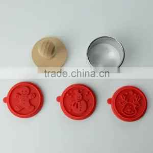 Christmas Shaped Silicone Cookie Stamp With Wooden Handle Set thumbnail-2