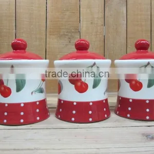 Cherry Decal Ceramic Tea Coffee Sugar Containers Set thumbnail-1