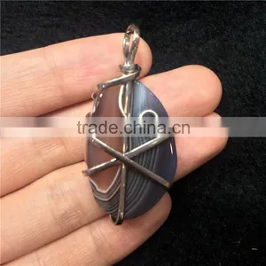 Natural Agate Stone Necklace Wiring Crystal Pendant thumbnail-3