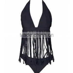 Domi Sexy Halter Fringe Bikini Solid Hot Open Girl Beach Bikini thumbnail-3