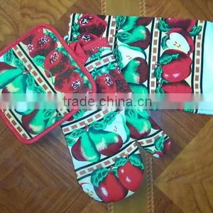 Printed Cotton Kitchen Oven Mitts Set With Towel and Pot Holder Bulk Buy From China thumbnail-1