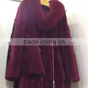 High Quality Fashion Rex Rabbit Fur Coat With Fox Fur Collar for Women thumbnail-2