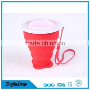 Soft Food Grade Silicone Folding Drinking Cup, Silicone Custom Design Collapsible Cup With Lid thumbnail-2