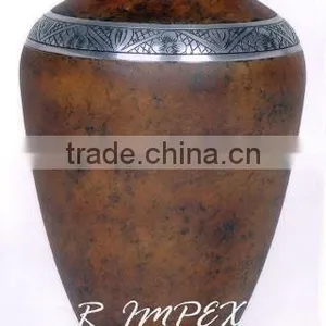 Rustic Brown Silver Engraved Band Urn thumbnail-1