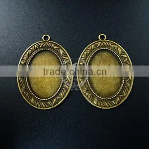30*25mm Setting Size Brass Bronze Filigree Simple Oval Bezel Tray DIY Pendant Charm Supplies 1421080 thumbnail-1