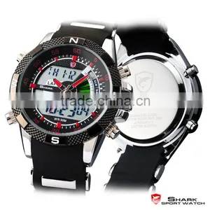 Shark Analog Digital Quatrz LCD Day Date Rubber Band Men LED Wrist Watch thumbnail-5