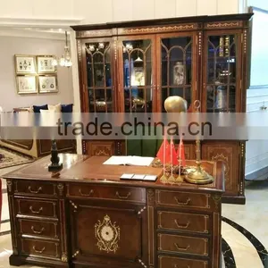 Vintage Royal Style Castle Executive Office Desk And Bookcase Hand Carved Wooden Home Office Furniture thumbnail-2