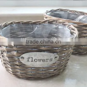 100%Handmade Wicker Plastic Lined Plant Basket Wicker Plant Pot Flower Plant Basket thumbnail-5