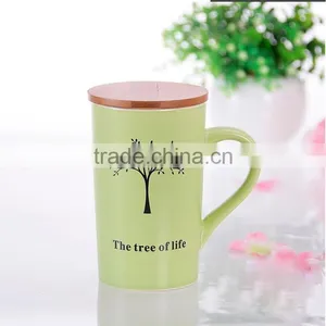 Hot Sale Stoneware Mug With Bamboo Lid,beautiful Tree Design Ceramic Mug With Bamboo Lid and Handle thumbnail-6