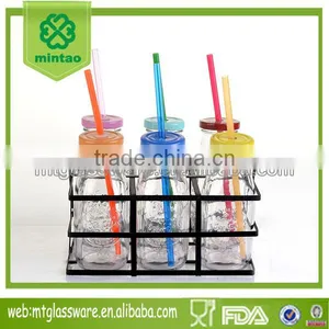 11oz Mini Glass Milk Bottle Set With Lid Stand Small Drinking Glass thumbnail-1