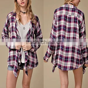 Western Style Europea Lady Hot Sale Spring Autumn Shirt Cardigan Open Front Plaid Button Up Style Casual Cardigan thumbnail-1