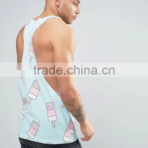 2017 High Quality New Design Summer Printed Custom Blue Sky Gym Wear Comfortable Cotton Polyester Casual Men's Sport Tank Tops thumbnail-2