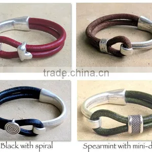 Fashion Leather Bracelet, Antique Silver Hook Clasp-can Stamp Custom Logo, Leather Bangle for Girls and Boys thumbnail-1