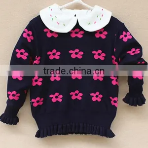 Best-selling Kids Girls Ruffle Frill Bottom Flower Knitted Pullover Sweater thumbnail-1