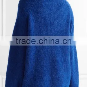 High Quality Royal Blue Knitted Wool Cashmere Sweater Women's thumbnail-3