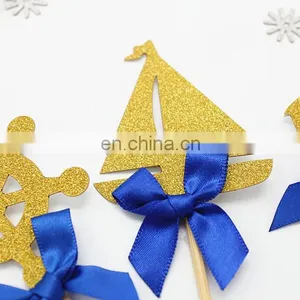 Sea Theme Gold Glitter Topper With Blue Bow Cake Decoration thumbnail-4