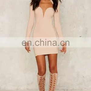 Deep V Neck Women Sexy Bodycon Party Dress With Back Zipper thumbnail-2