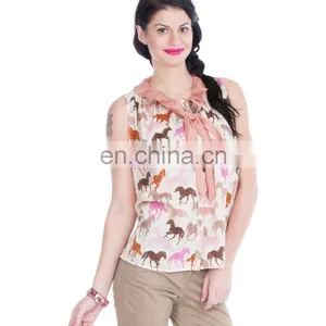 2015 Fashion Multicolored Horse Print Top With Tie-up Autumn Stylish Horse Print Women Loose Knit Top thumbnail-5