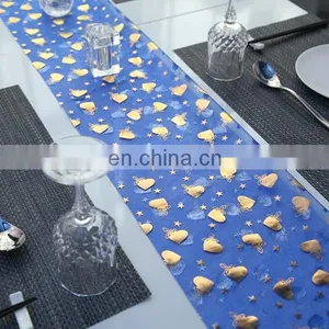 2015 Most Popular Home Textile Bronzing Gold Heart Pattern On Organza Nnavy Blue Table Runner thumbnail-2