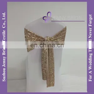 C433C Champagne Gold Spandex Sequin Wedding Decoration Elastic Chair Sash With Buckle thumbnail-2