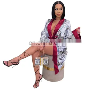 Us Money Dollar Print Fashion Maxi Open Stitch Women Autumn Deep V Neck Long Sleeve Cardigan Vintage Fall Female Party Outerwear thumbnail-4