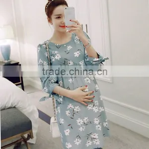 C23190B Woman Fashion Dress Flower Dress Maternity Printed Dress Maternity Clothing thumbnail-1
