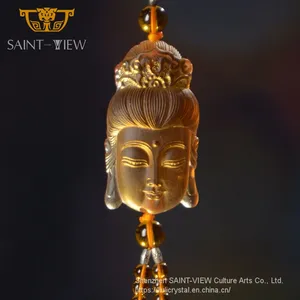 Traditional Double Mini Side Gautam Buddha Amber Glass Car Mirror Hanging Pendant thumbnail-4