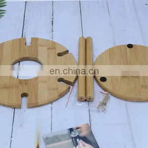 Detachable Bamboo Round Wine Bottle Holder Rack With Hanging Glasses Storage Set Wine Decorative Shelf Holder Display Storage thumbnail-5