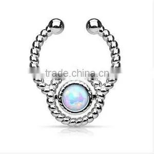 Faux Opal Flax 316L Surgical Steel Fake Septum Clicker Nose Piercing Body Jewelry thumbnail-2