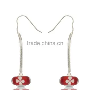 Fashion 925 Silver Unique Design Earring With Flower Lampwork Glass Beads Drops thumbnail-4